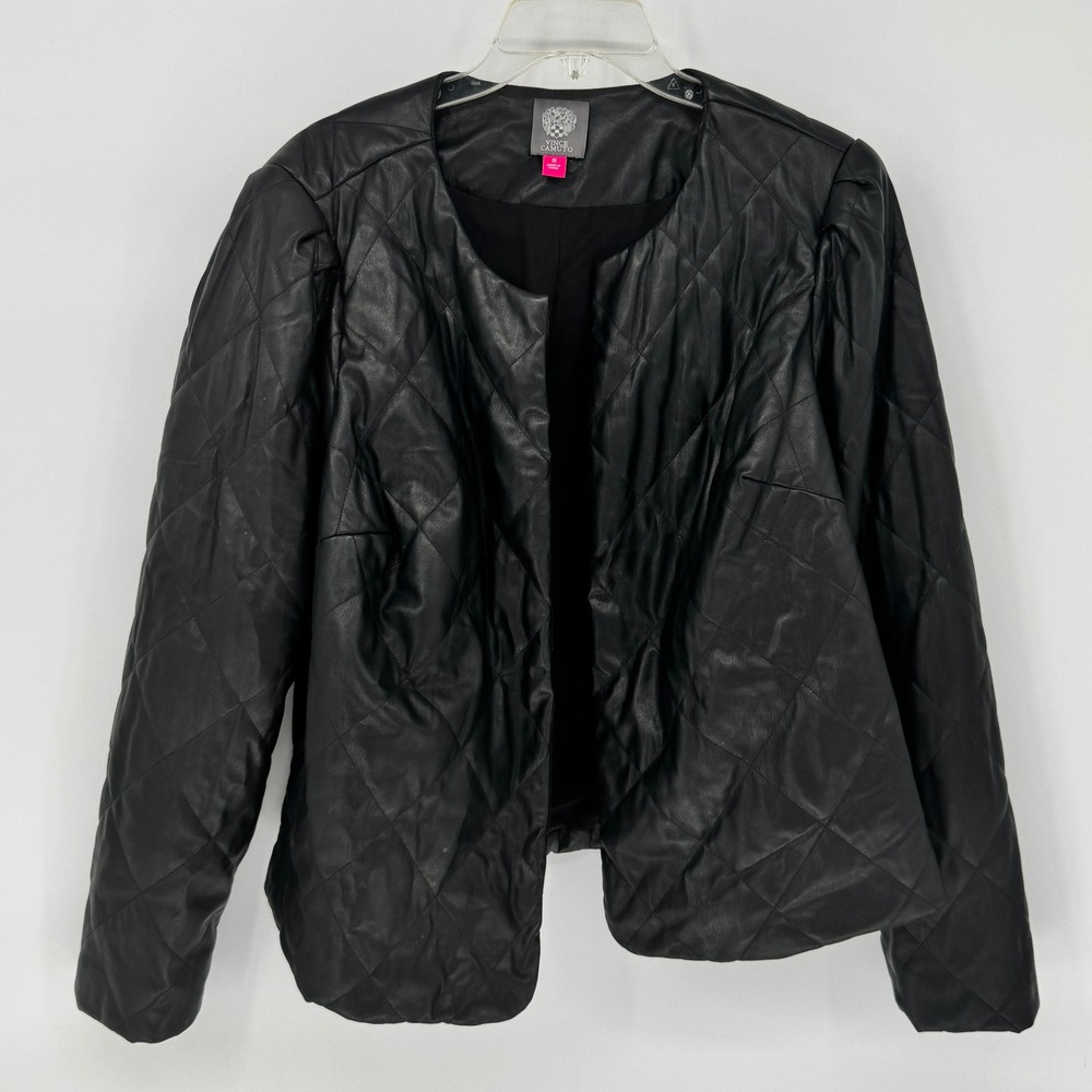Vince Camuto Quilted Faux Leather Jacket Rich Black Womens Size 1X Full Zip New